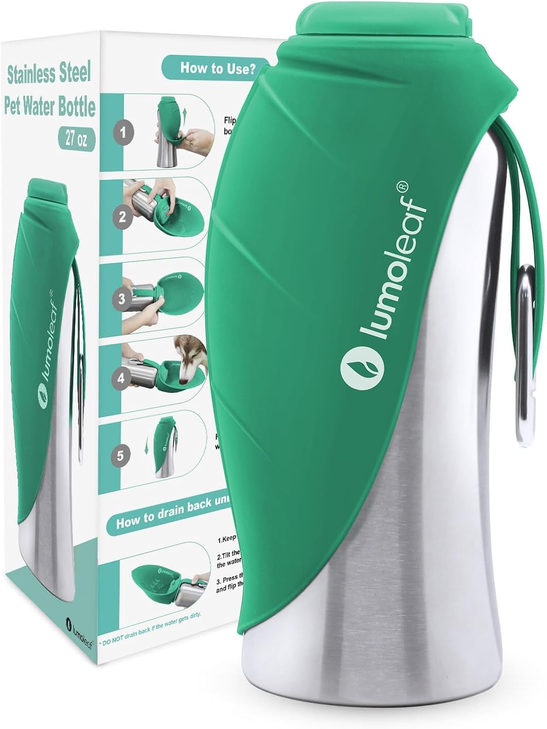 Steel Leaf 800ml Dog Water Bottle